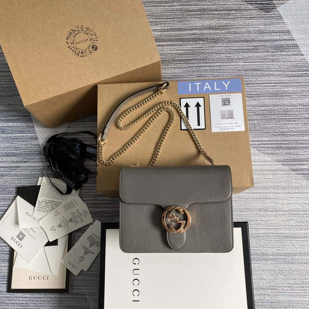 Gucci 510304 Interlocking Gray Leather Chain Cross Body Bag