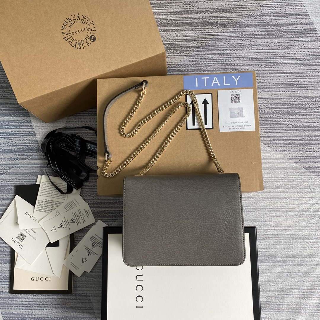 Gucci 510304 Interlocking Gray Leather Chain Cross Body Bag