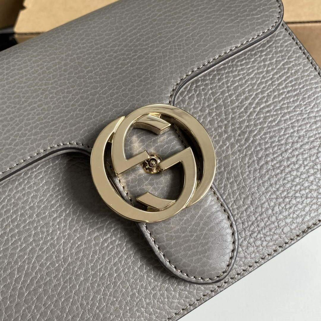 Gucci 510304 Interlocking Gray Leather Chain Cross Body Bag