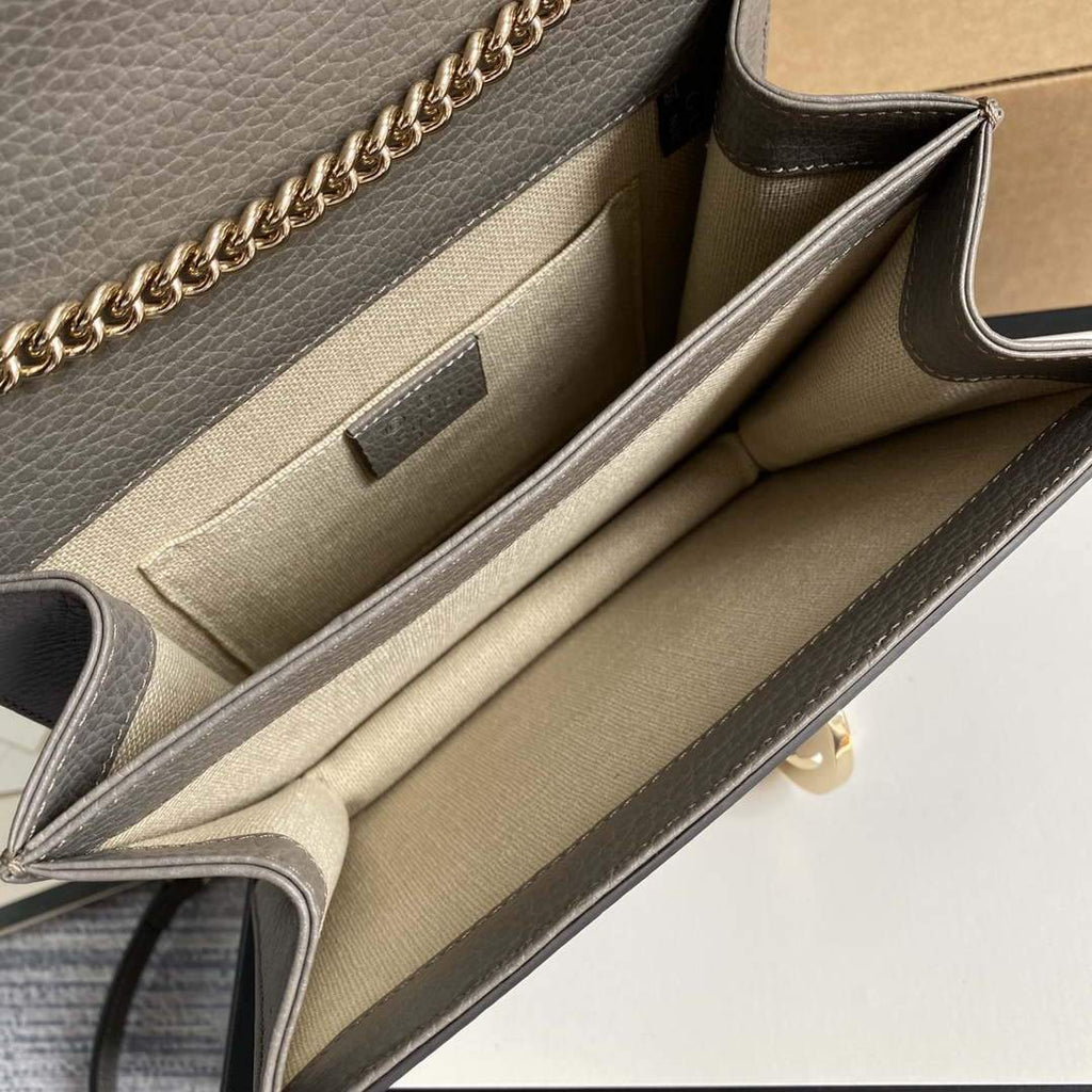 Gucci 510304 Interlocking Gray Leather Chain Cross Body Bag