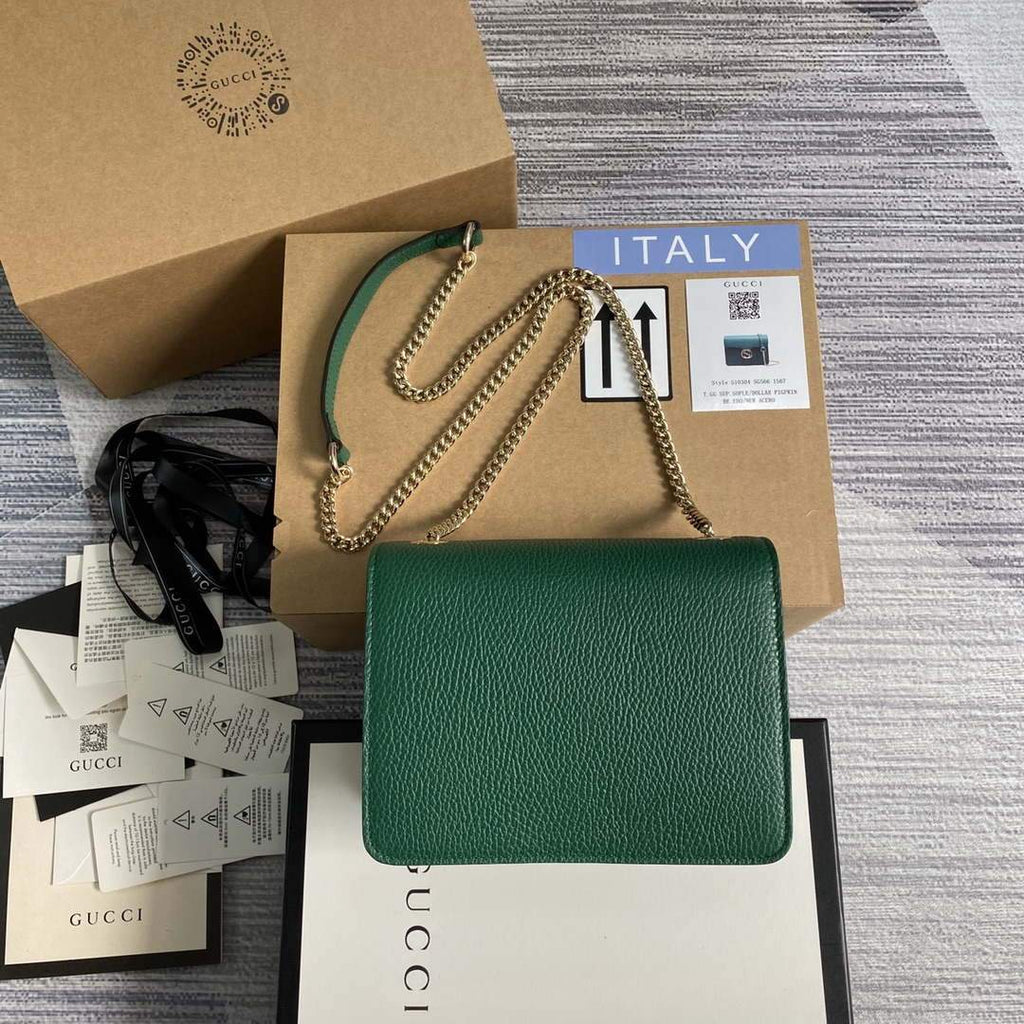Gucci 510304 Interlocking Green Leather Chain Cross Body Bag