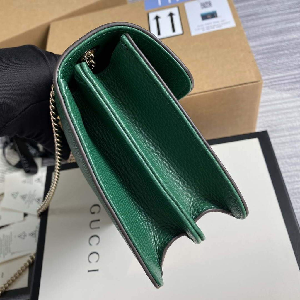Gucci 510304 Interlocking Green Leather Chain Cross Body Bag