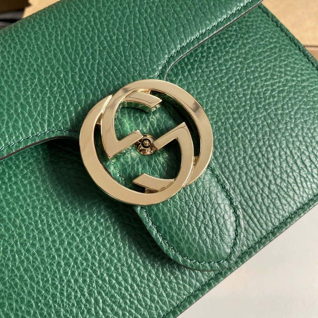 Gucci 510304 Interlocking Green Leather Chain Cross Body Bag