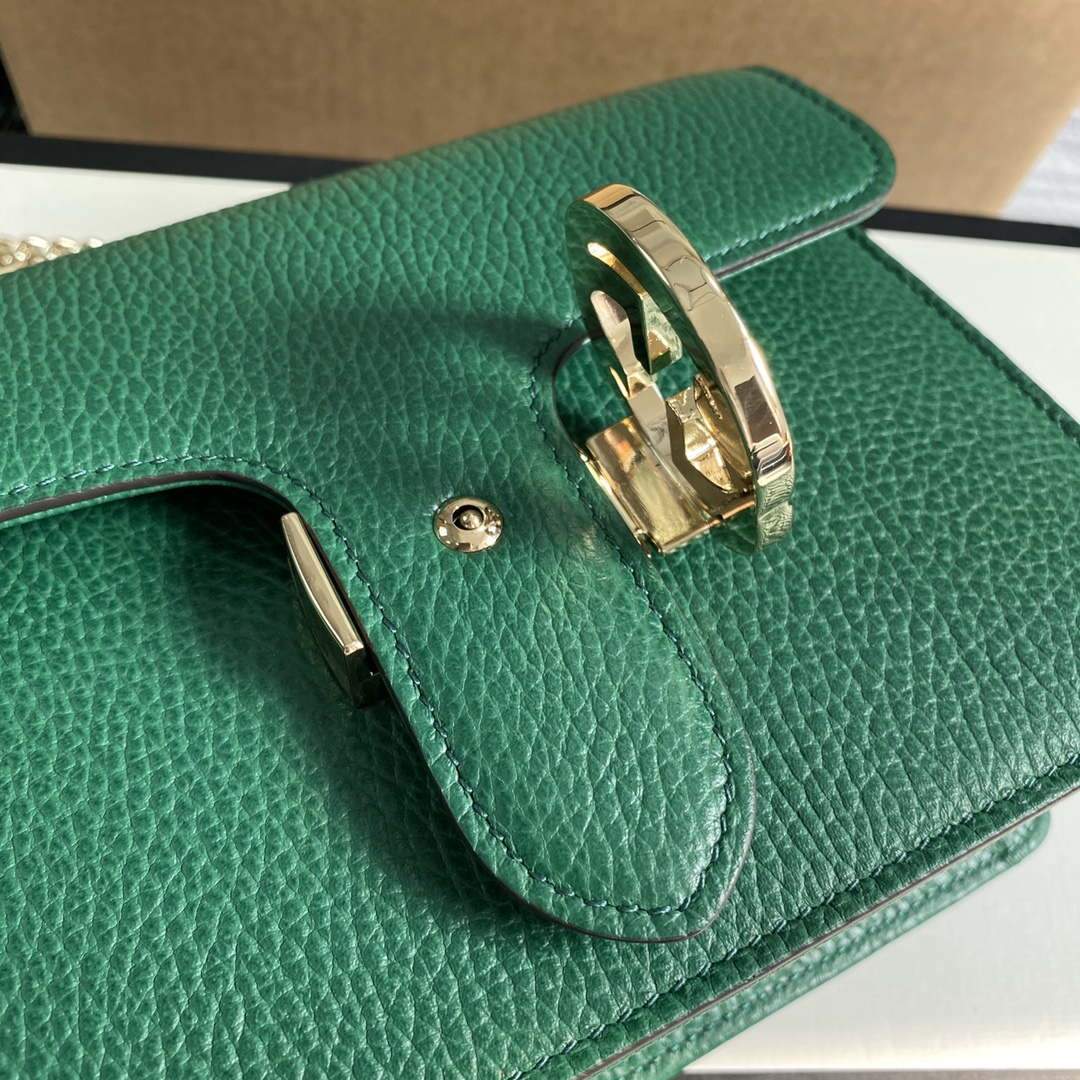 Gucci 510304 Interlocking Green Leather Chain Cross Body Bag