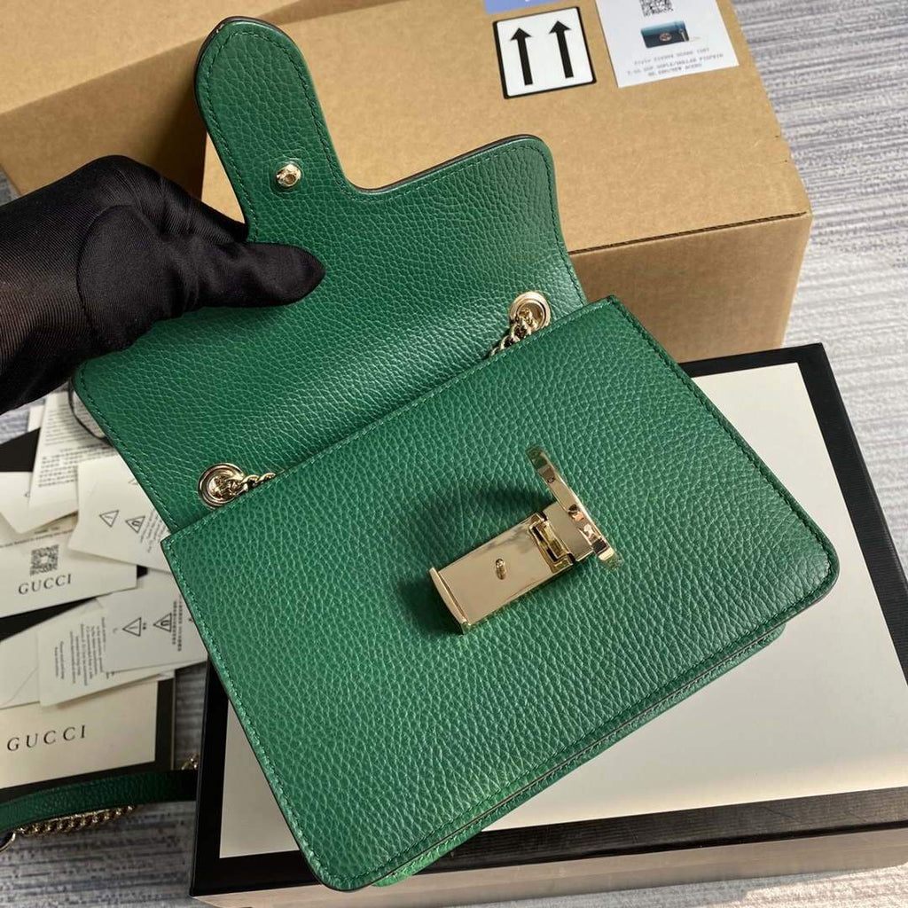 Gucci 510304 Interlocking Green Leather Chain Cross Body Bag