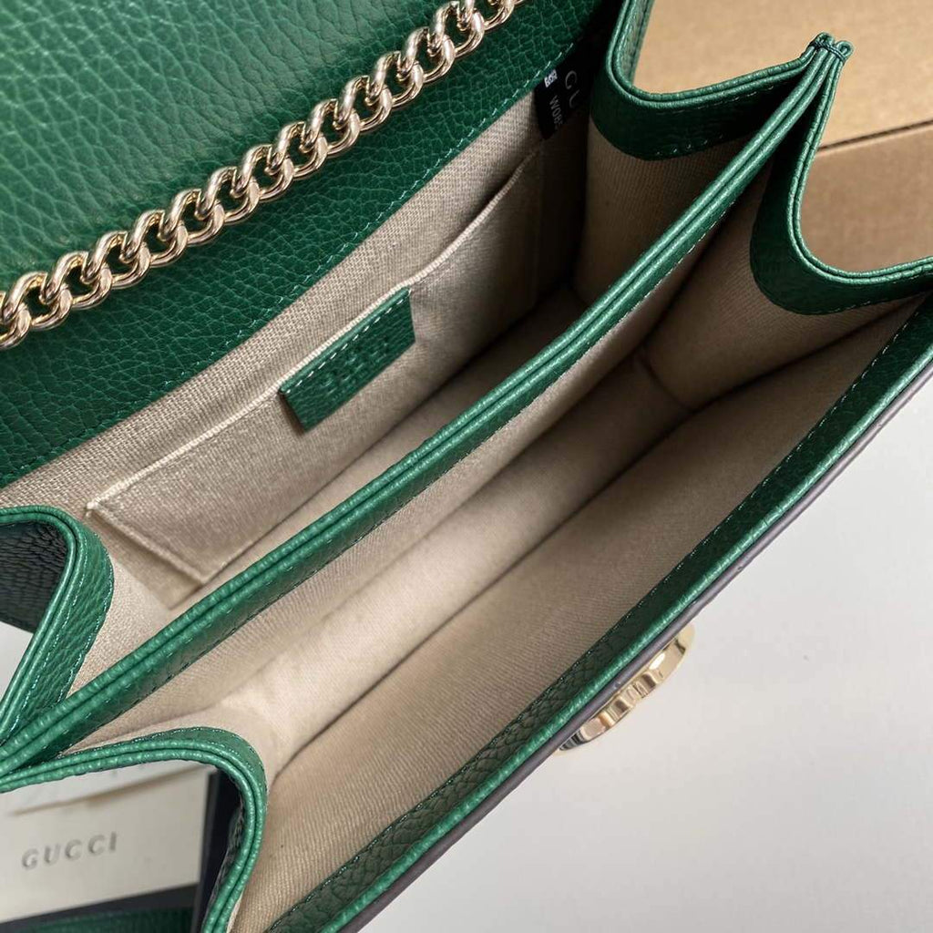 Gucci 510304 Interlocking Green Leather Chain Cross Body Bag