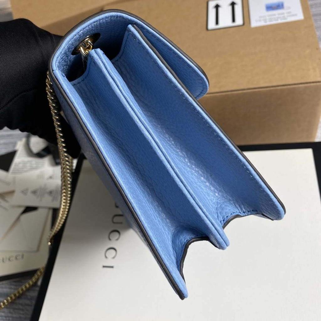 Gucci 510304 Interlocking Lake Blue Leather Chain Cross Body Bag