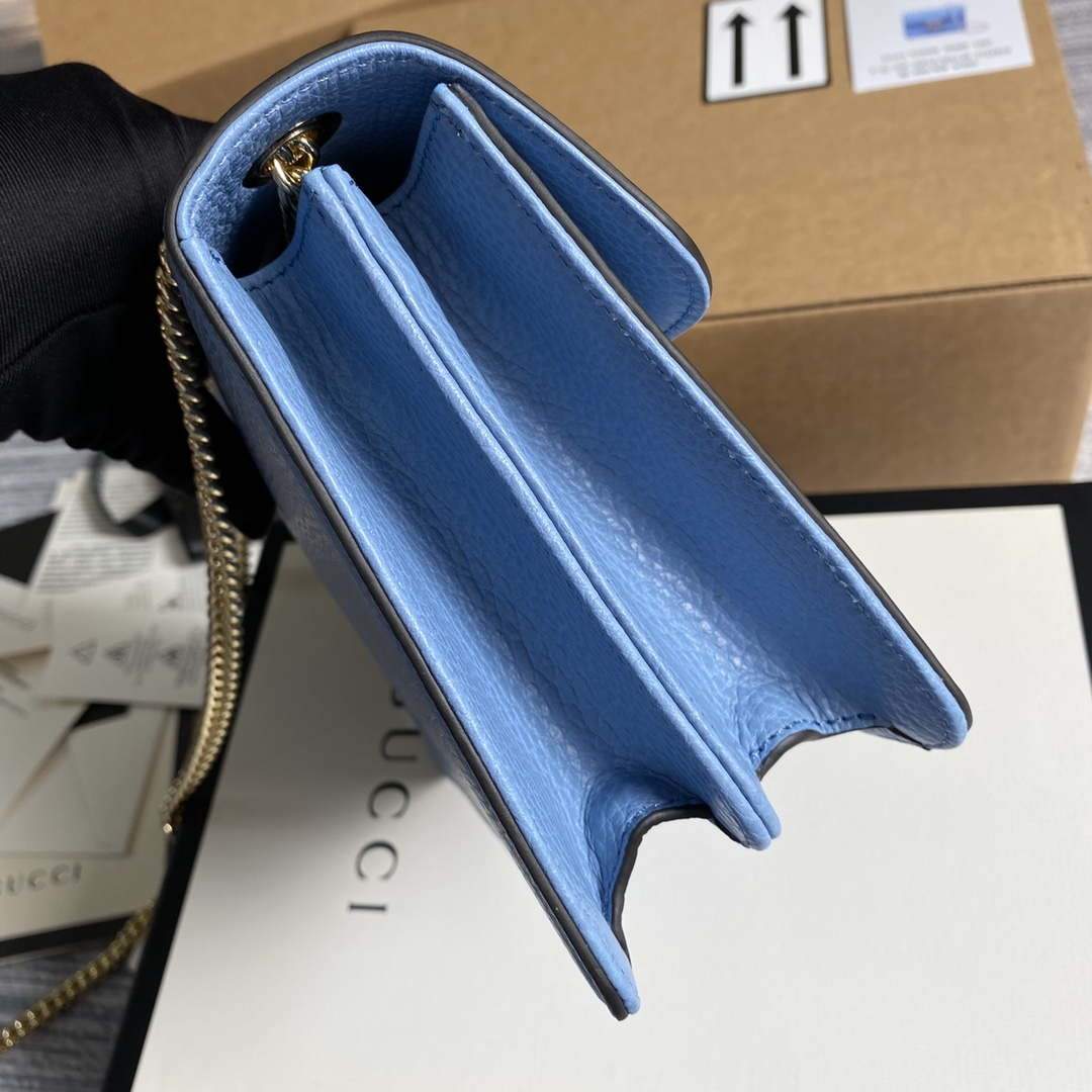 Gucci 510304 Interlocking Lake Blue Leather Chain Cross Body Bag