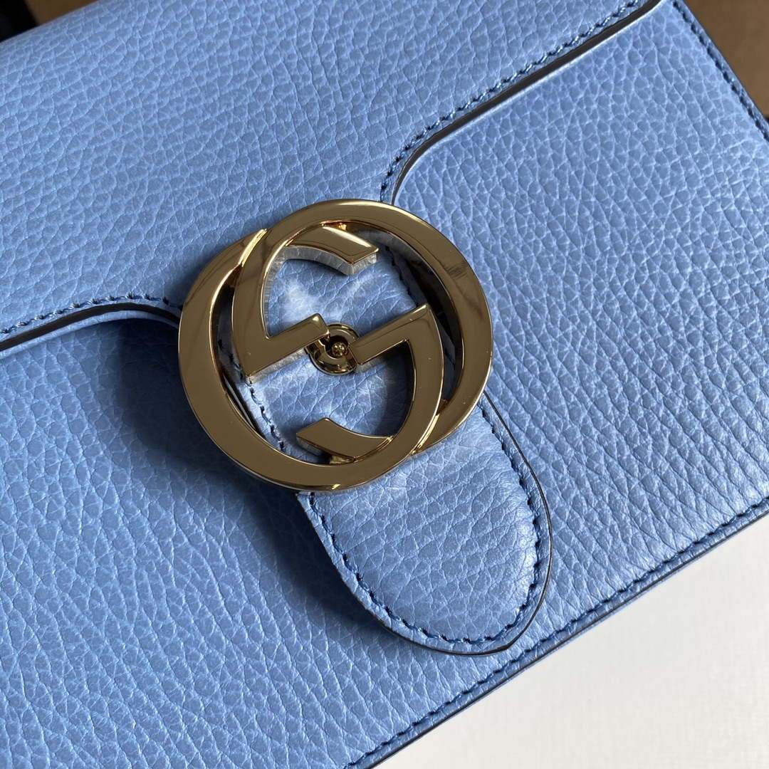 Gucci 510304 Interlocking Lake Blue Leather Chain Cross Body Bag