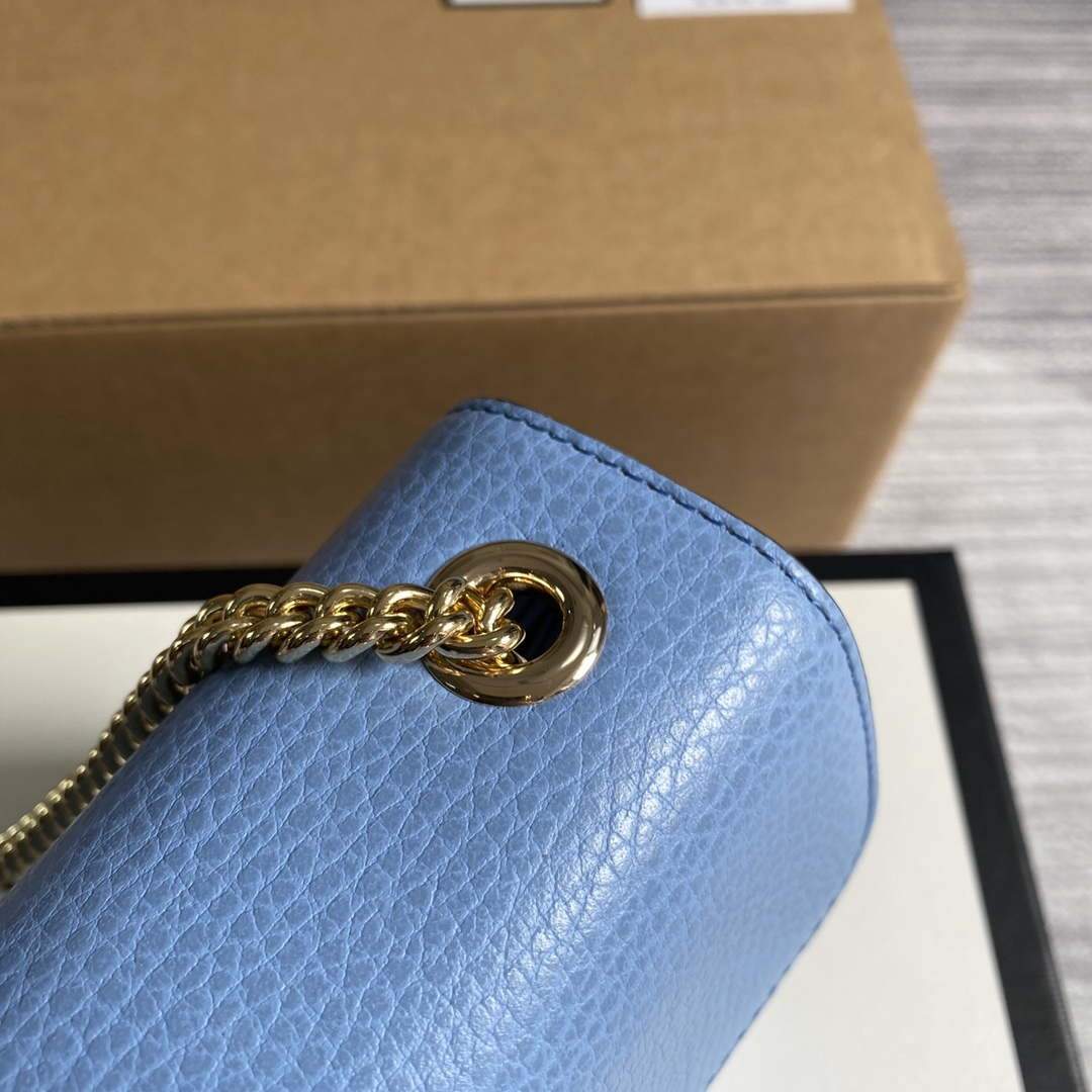 Gucci 510304 Interlocking Lake Blue Leather Chain Cross Body Bag