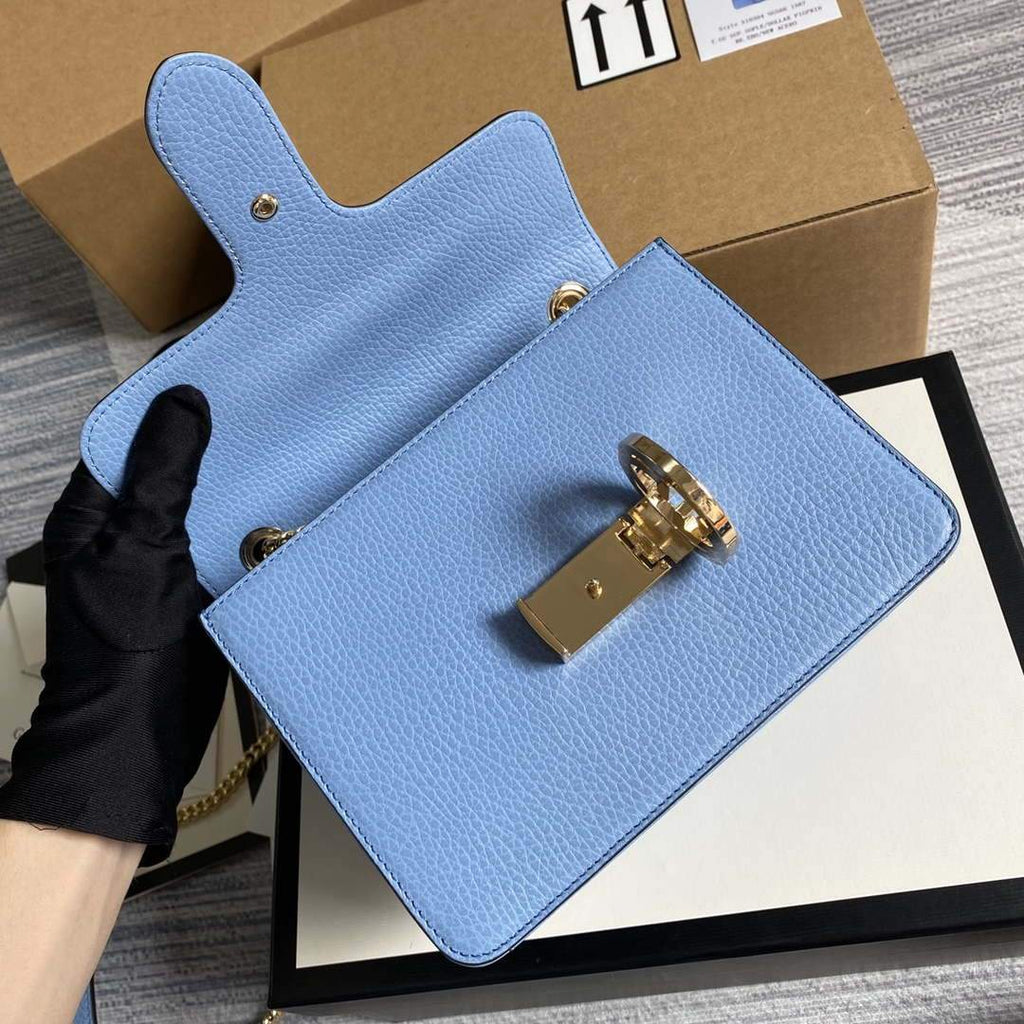Gucci 510304 Interlocking Lake Blue Leather Chain Cross Body Bag