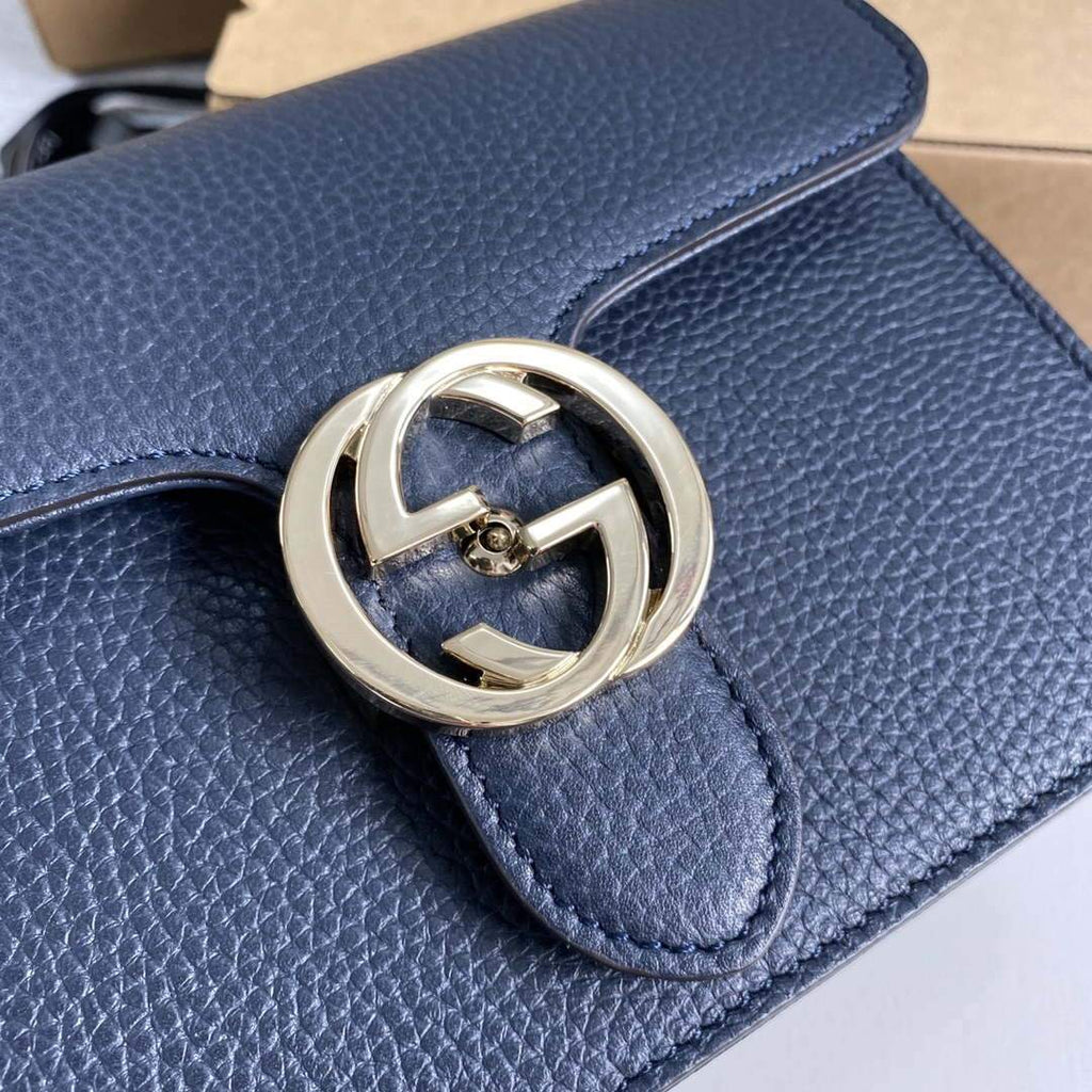 Gucci 510304 Interlocking Navy blue Leather Chain Cross Body Bag