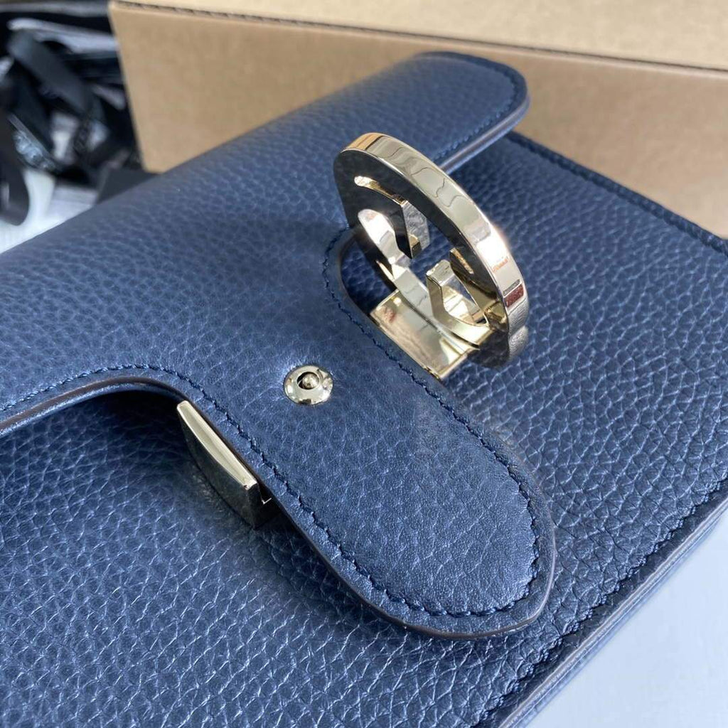 Gucci 510304 Interlocking Navy blue Leather Chain Cross Body Bag