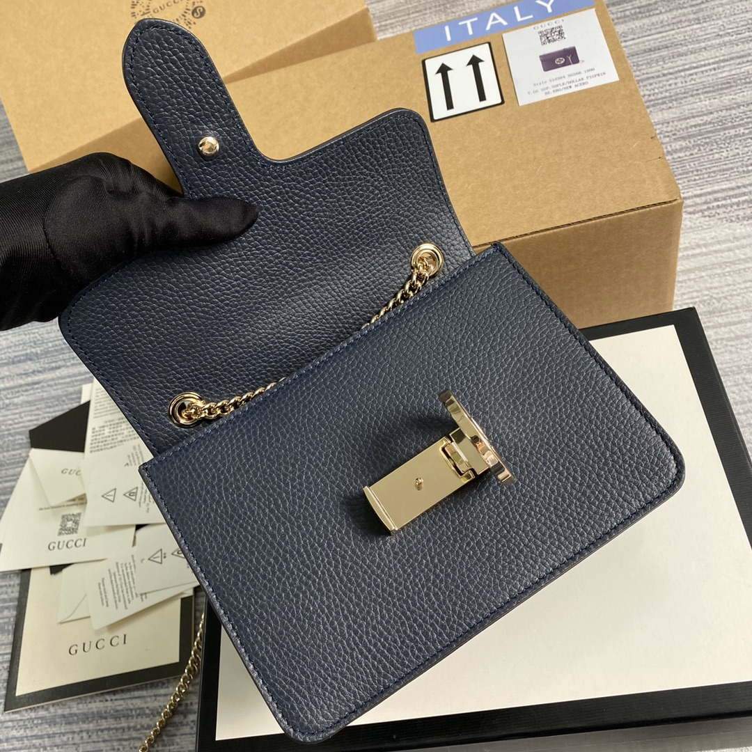 Gucci 510304 Interlocking Navy blue Leather Chain Cross Body Bag