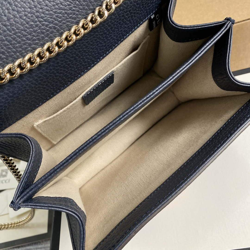 Gucci 510304 Interlocking Navy blue Leather Chain Cross Body Bag
