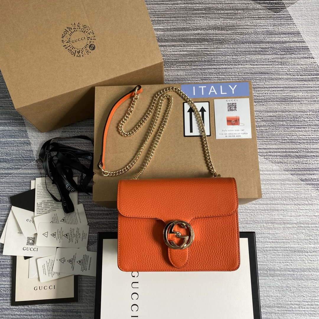 Gucci 510304 Interlocking Orange Leather Chain Cross Body Bag