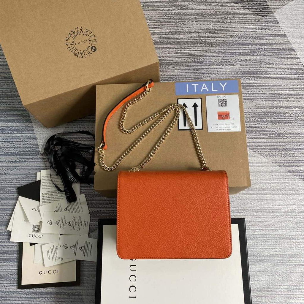 Gucci 510304 Interlocking Orange Leather Chain Cross Body Bag