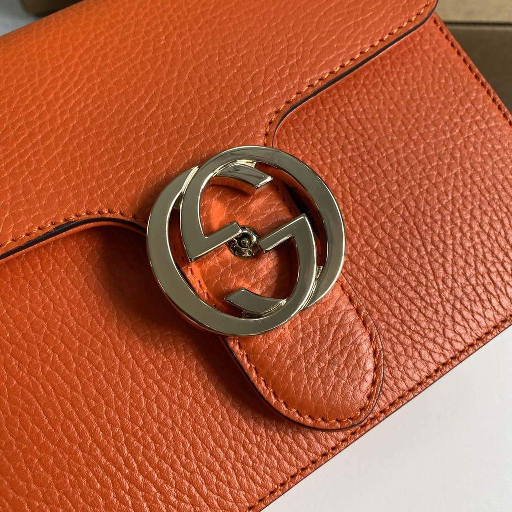 Gucci 510304 Interlocking Orange Leather Chain Cross Body Bag