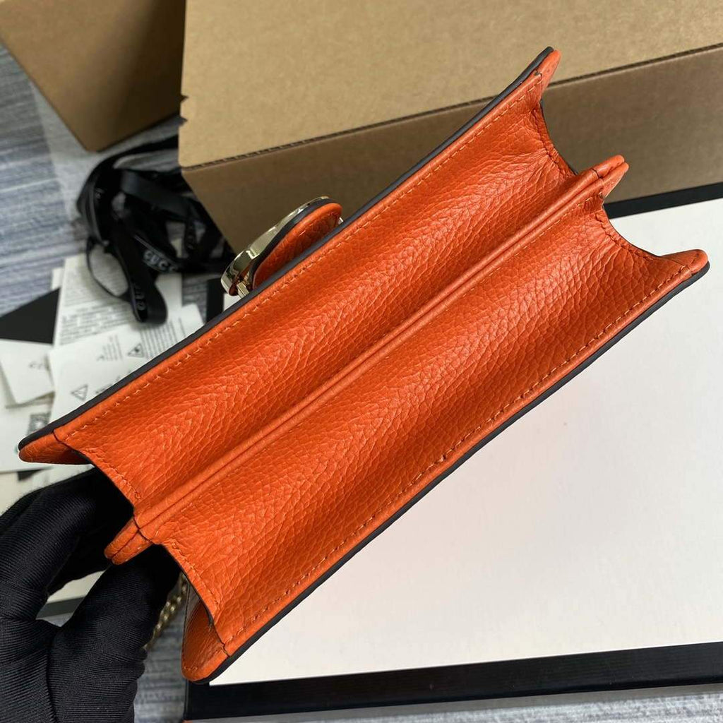Gucci 510304 Interlocking Orange Leather Chain Cross Body Bag