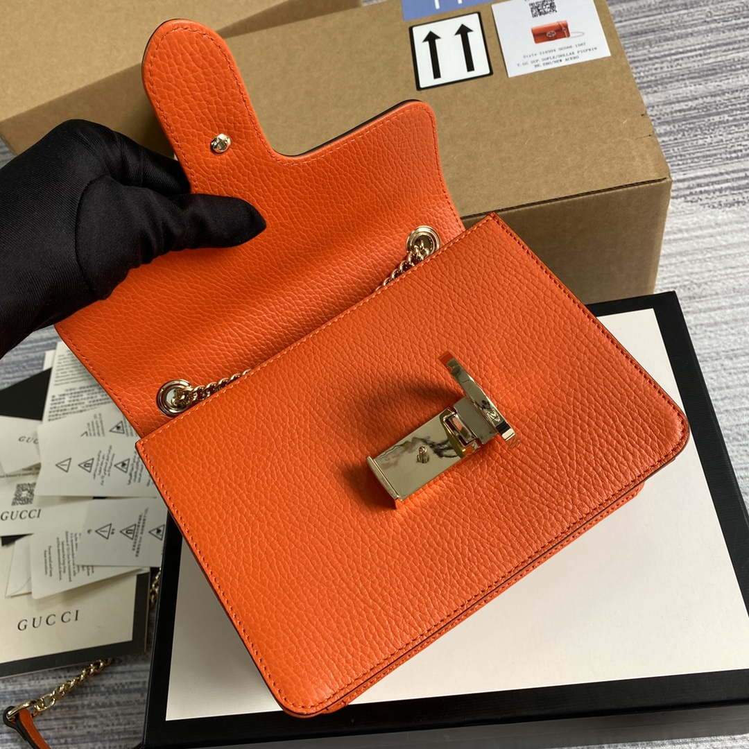 Gucci 510304 Interlocking Orange Leather Chain Cross Body Bag