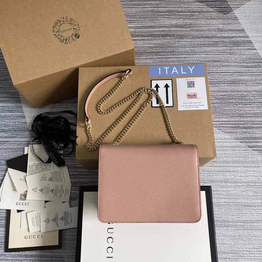 Gucci 510304 Interlocking Pink Leather Chain Cross Body Bag