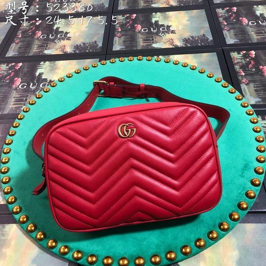 Gucci 523380 GG Marmont Matelass¨¦ Belt Bag 448065 Red - luxibagsmall