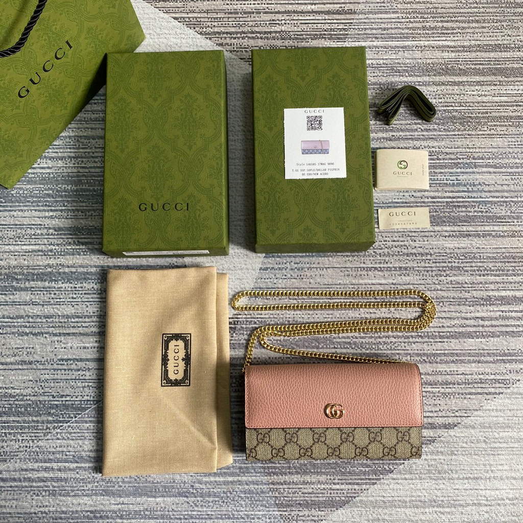 Gucci 546585 GG Marmont Chain Wallet Pink