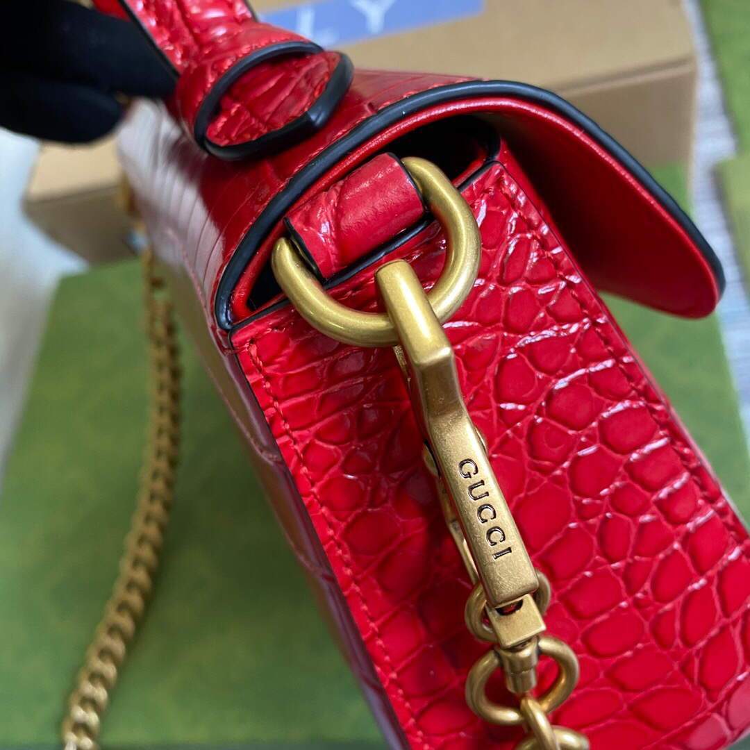 Gucci a€?47260 GG Marmont Mini Crocodile Pattern Top Handle Bag Red