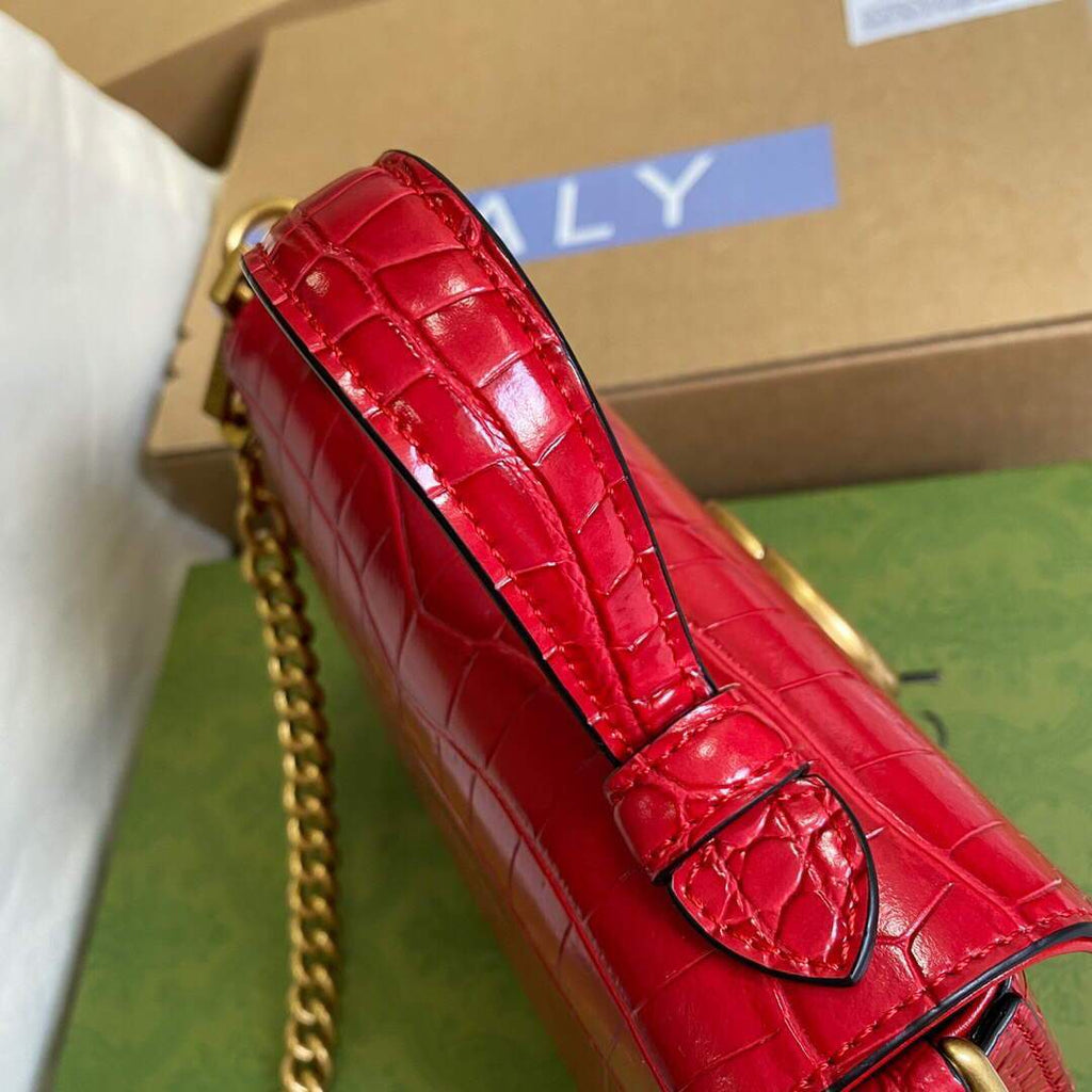 Gucci a€?47260 GG Marmont Mini Crocodile Pattern Top Handle Bag Red