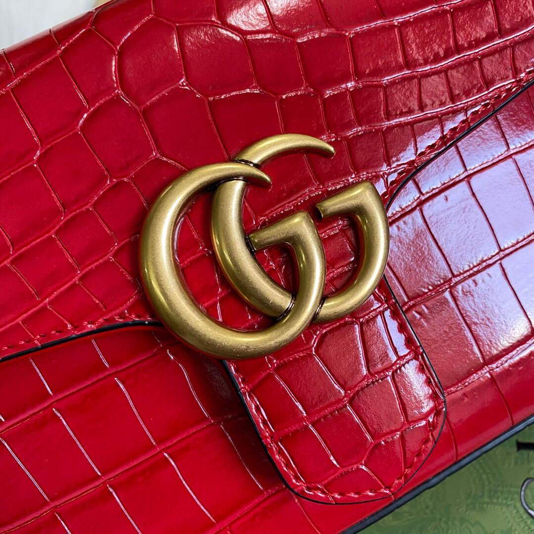 Gucci a€?47260 GG Marmont Mini Crocodile Pattern Top Handle Bag Red