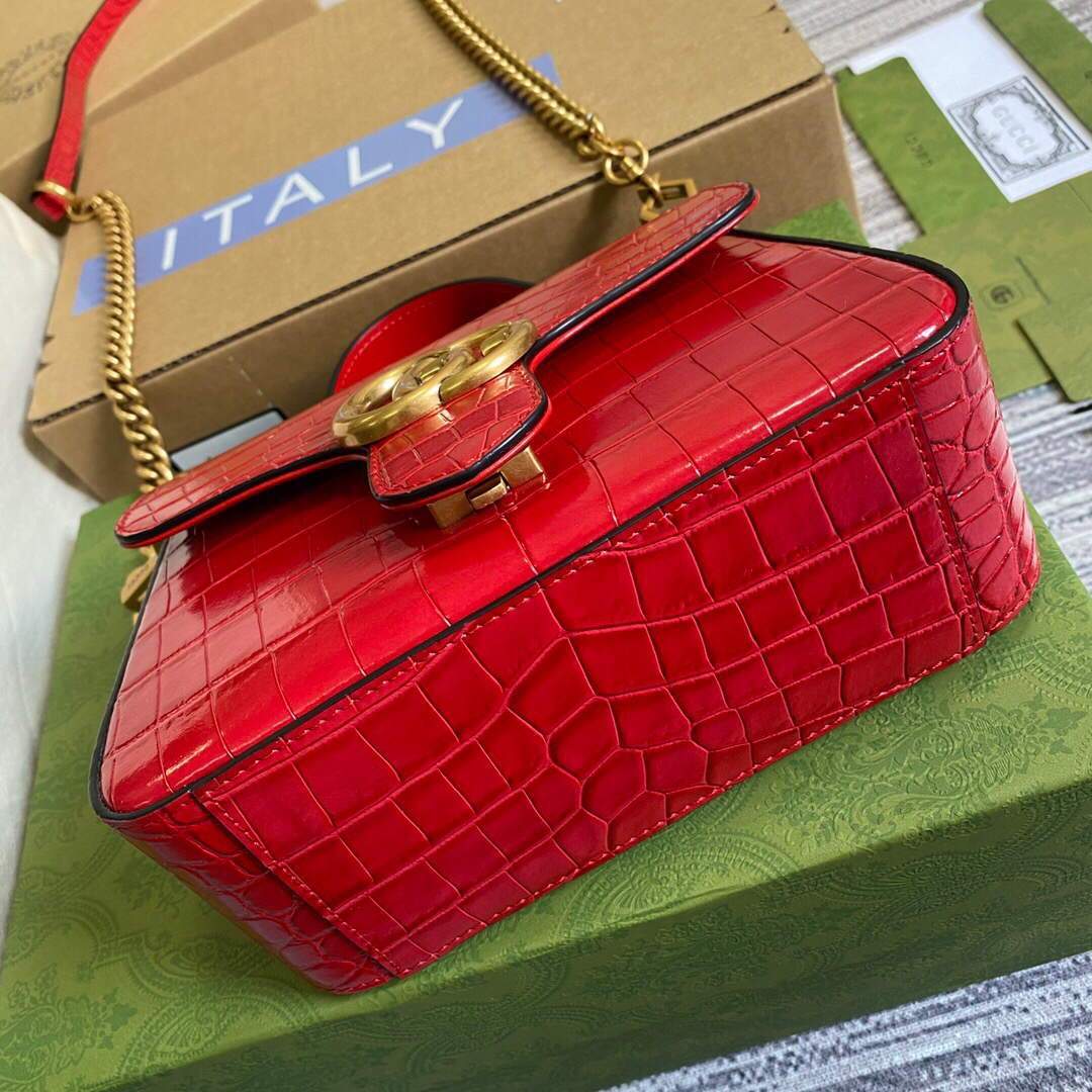 Gucci a€?47260 GG Marmont Mini Crocodile Pattern Top Handle Bag Red