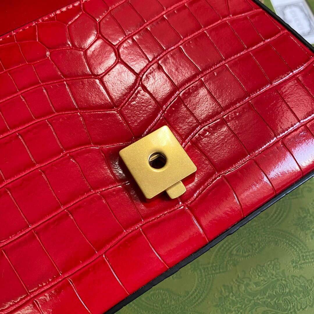 Gucci a€?47260 GG Marmont Mini Crocodile Pattern Top Handle Bag Red