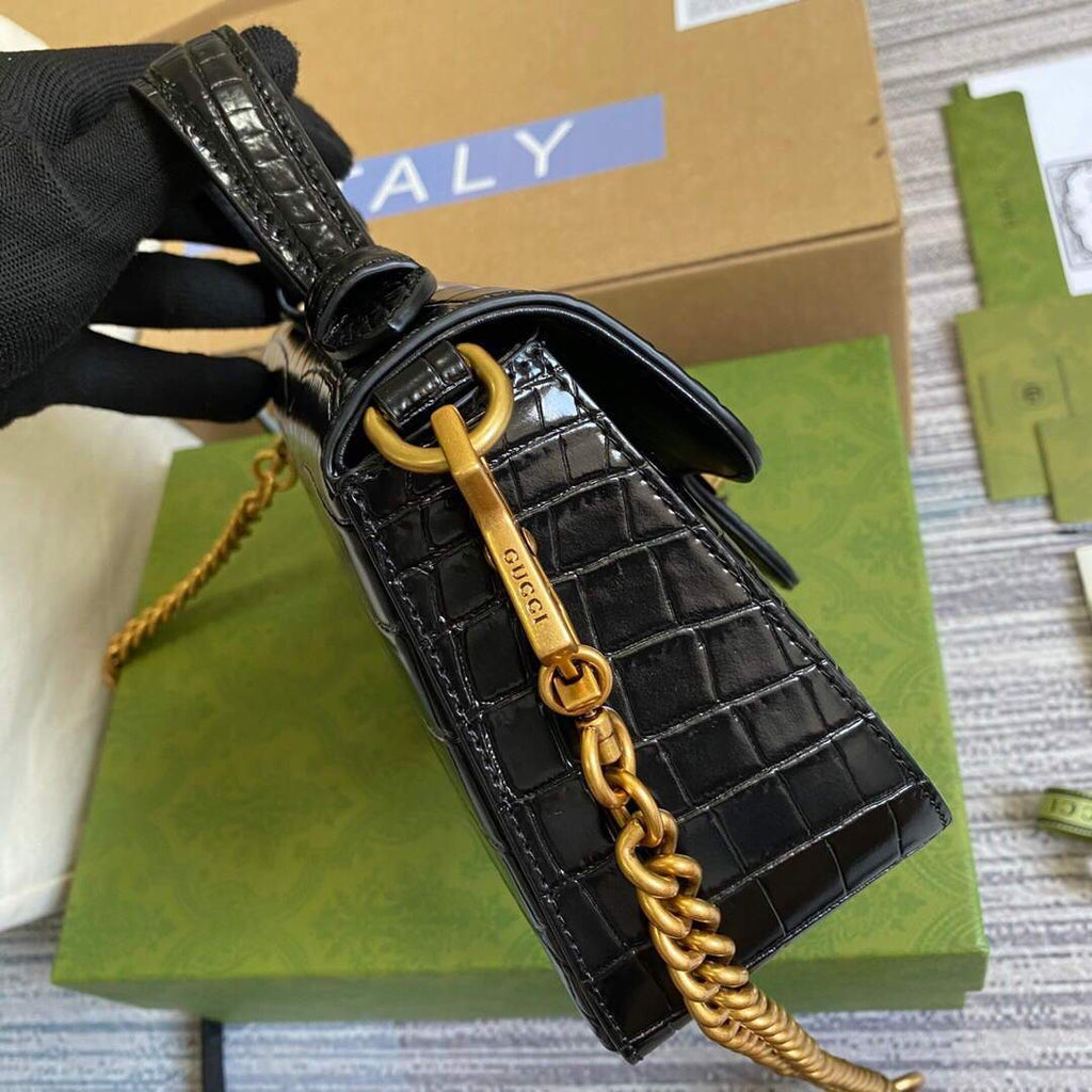 Gucci a€?47260 GG Marmont Mini Crocodile Pattern Top Handle Bag Black