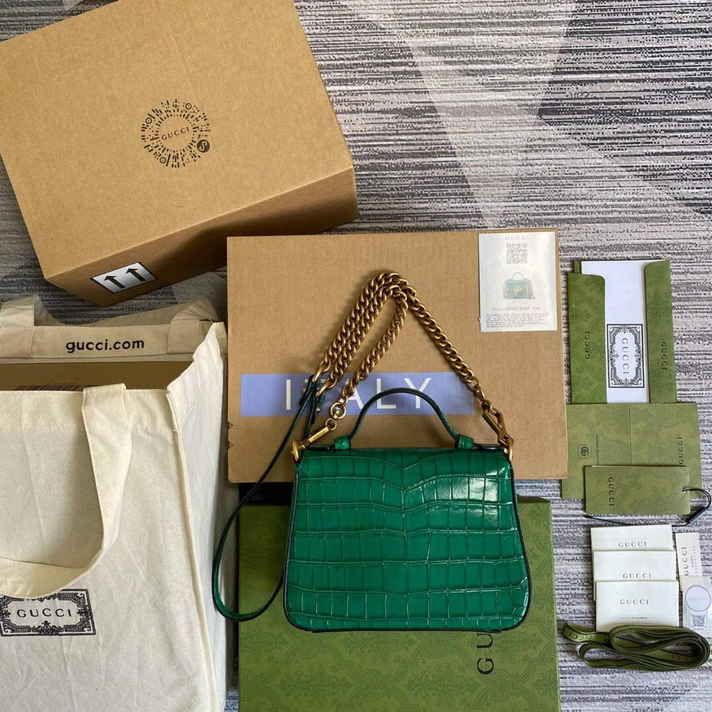 Gucci a€?47260 GG Marmont Mini Crocodile Pattern Top Handle Bag Green