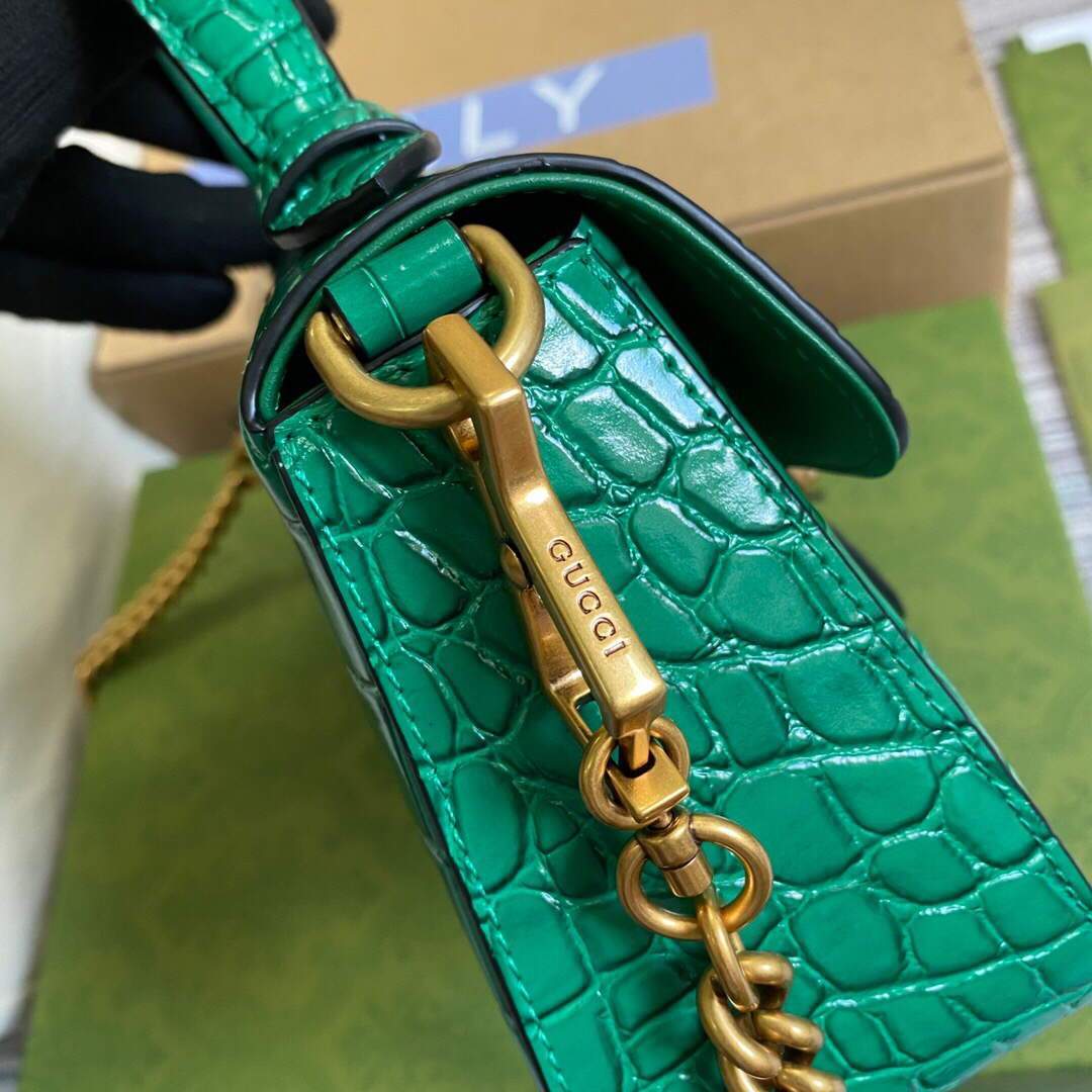 Gucci a€?47260 GG Marmont Mini Crocodile Pattern Top Handle Bag Green