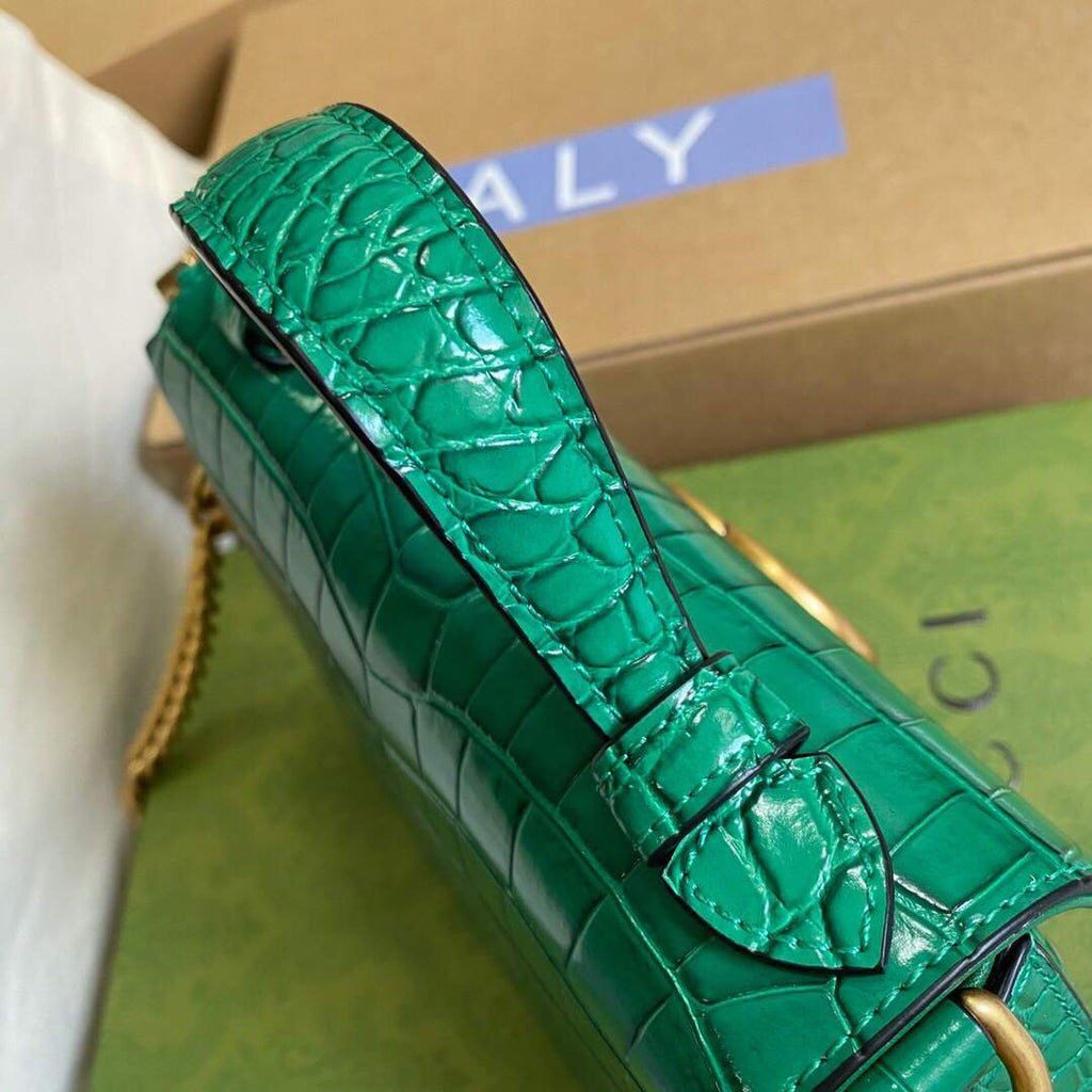 Gucci a€?47260 GG Marmont Mini Crocodile Pattern Top Handle Bag Green