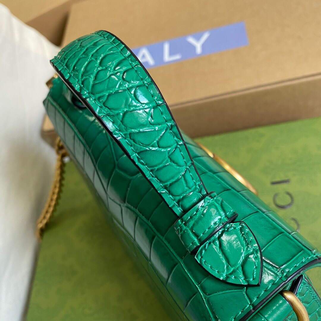Gucci a€?47260 GG Marmont Mini Crocodile Pattern Top Handle Bag Green