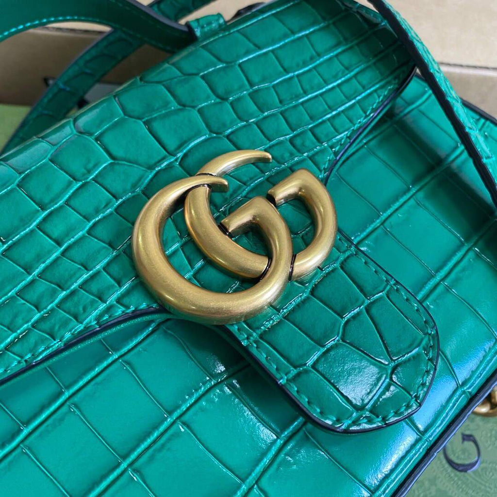 Gucci a€?47260 GG Marmont Mini Crocodile Pattern Top Handle Bag Green