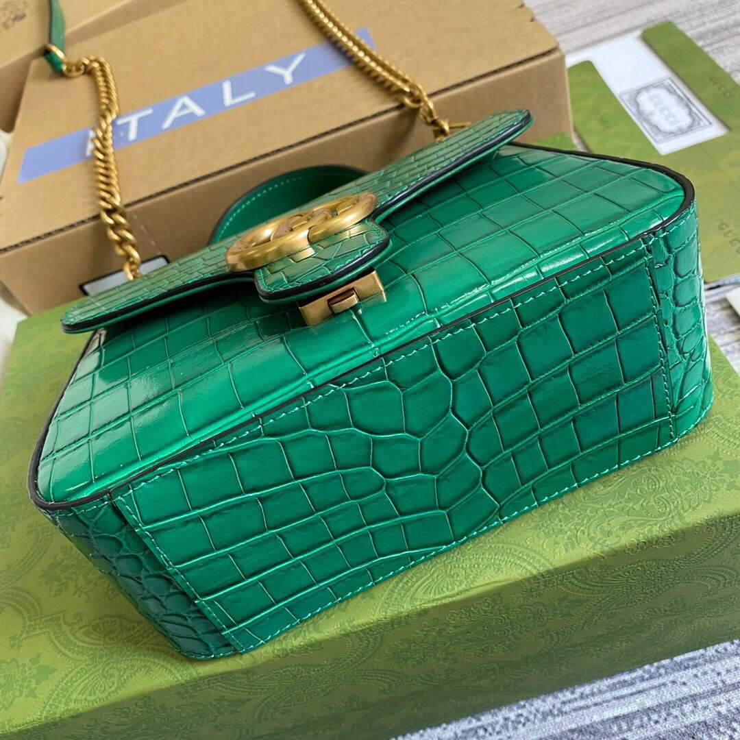 Gucci a€?47260 GG Marmont Mini Crocodile Pattern Top Handle Bag Green