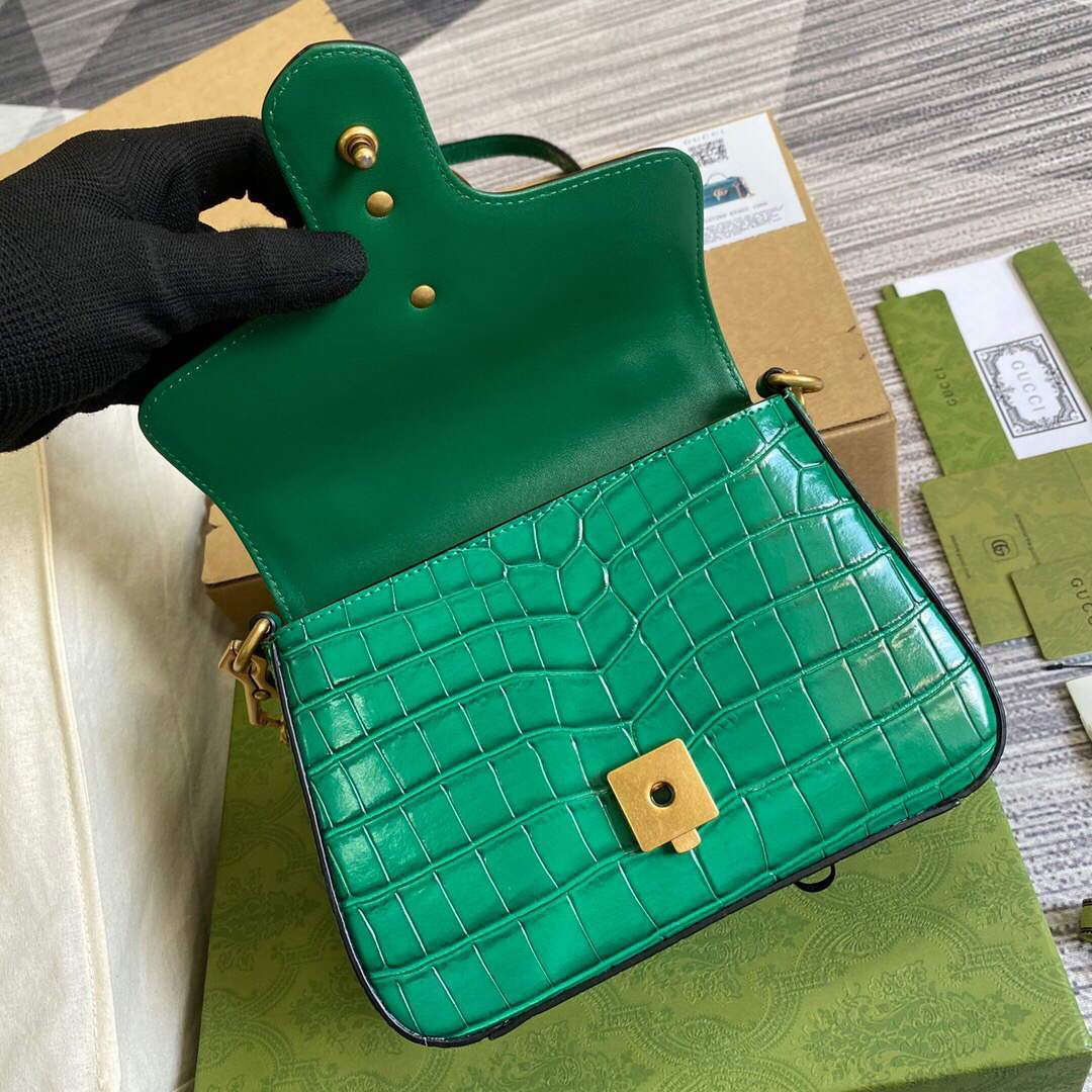 Gucci a€?47260 GG Marmont Mini Crocodile Pattern Top Handle Bag Green