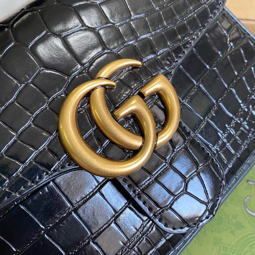 Gucci a€?47260 GG Marmont Mini Crocodile Pattern Top Handle Bag Black