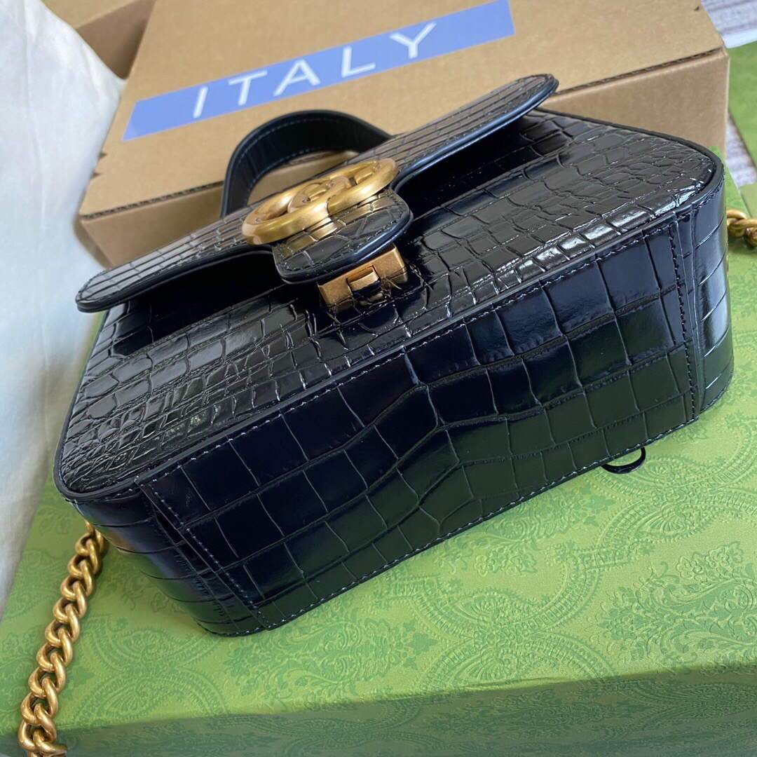 Gucci a€?47260 GG Marmont Mini Crocodile Pattern Top Handle Bag Black