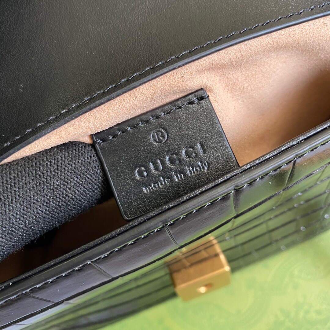Gucci a€?47260 GG Marmont Mini Crocodile Pattern Top Handle Bag Black