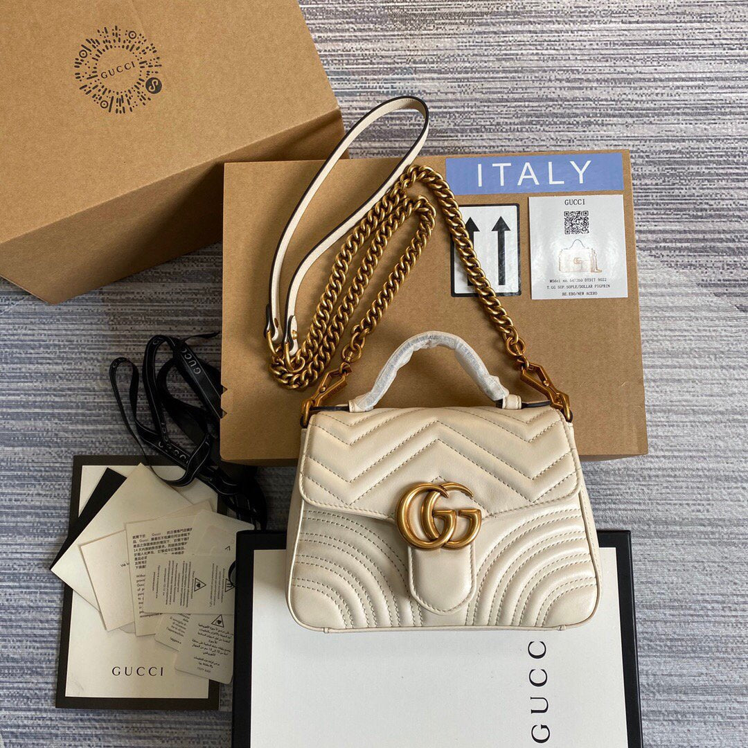 Gucci ‎547260 GG Marmont Mini Top Handle Bag White - luxibagsmall