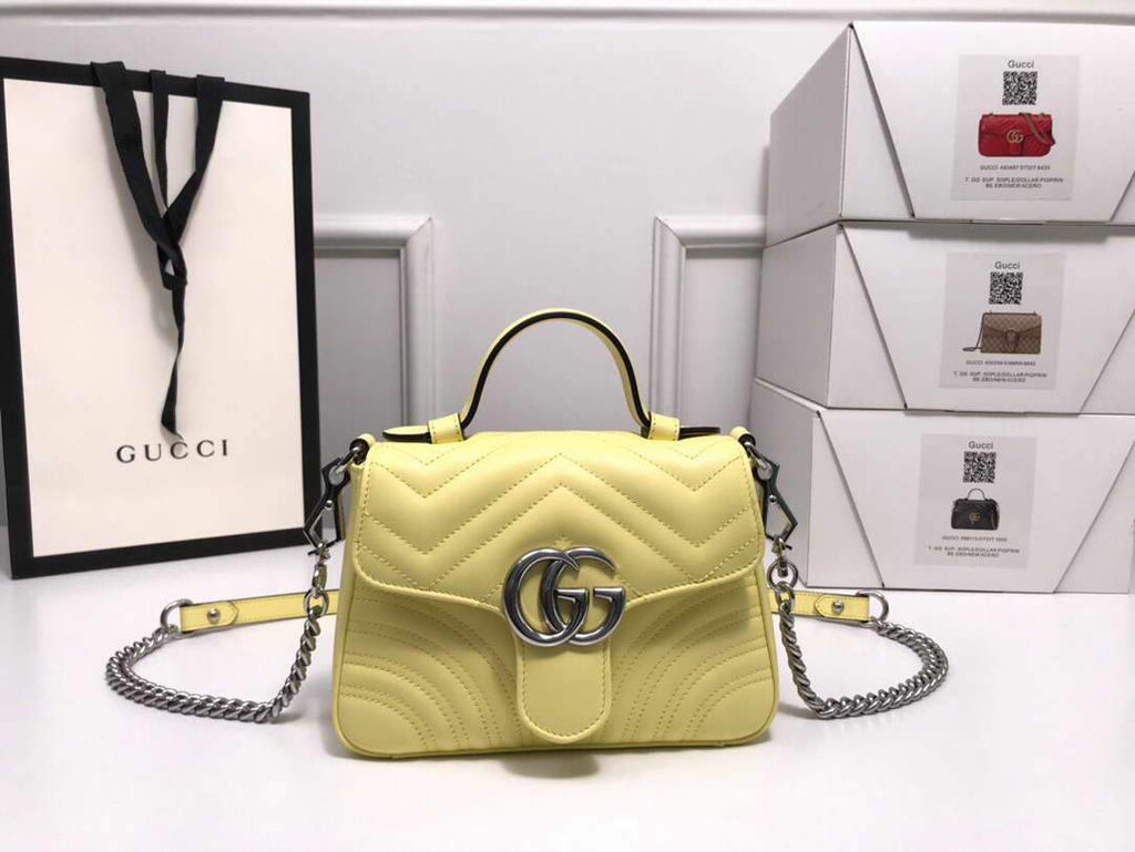 Gucci a€?47260 GG Marmont Mini Top Handle Bag Yellow - luxibagsmall