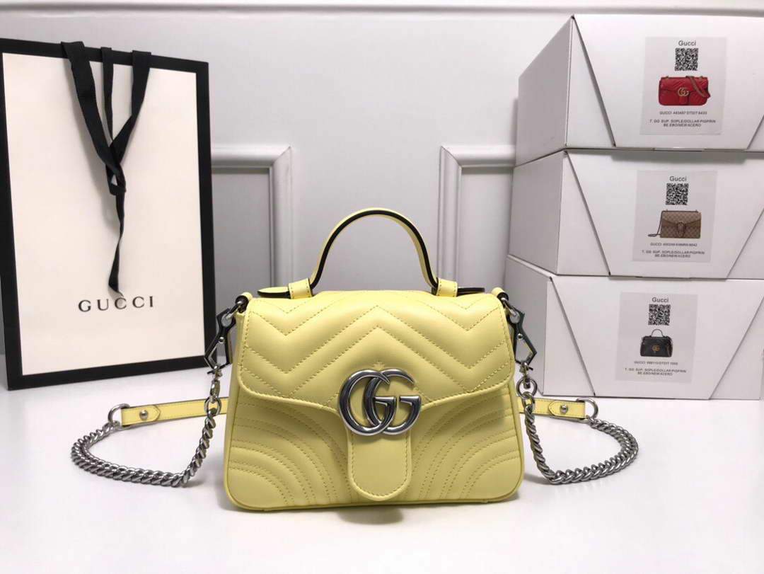 Gucci a€?47260 GG Marmont Mini Top Handle Bag Yellow - luxibagsmall