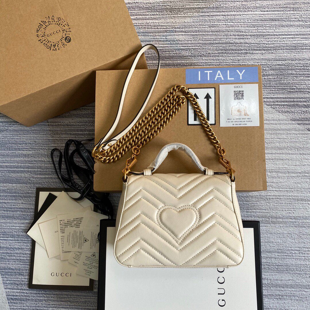 Gucci ‎547260 GG Marmont Mini Top Handle Bag White - luxibagsmall