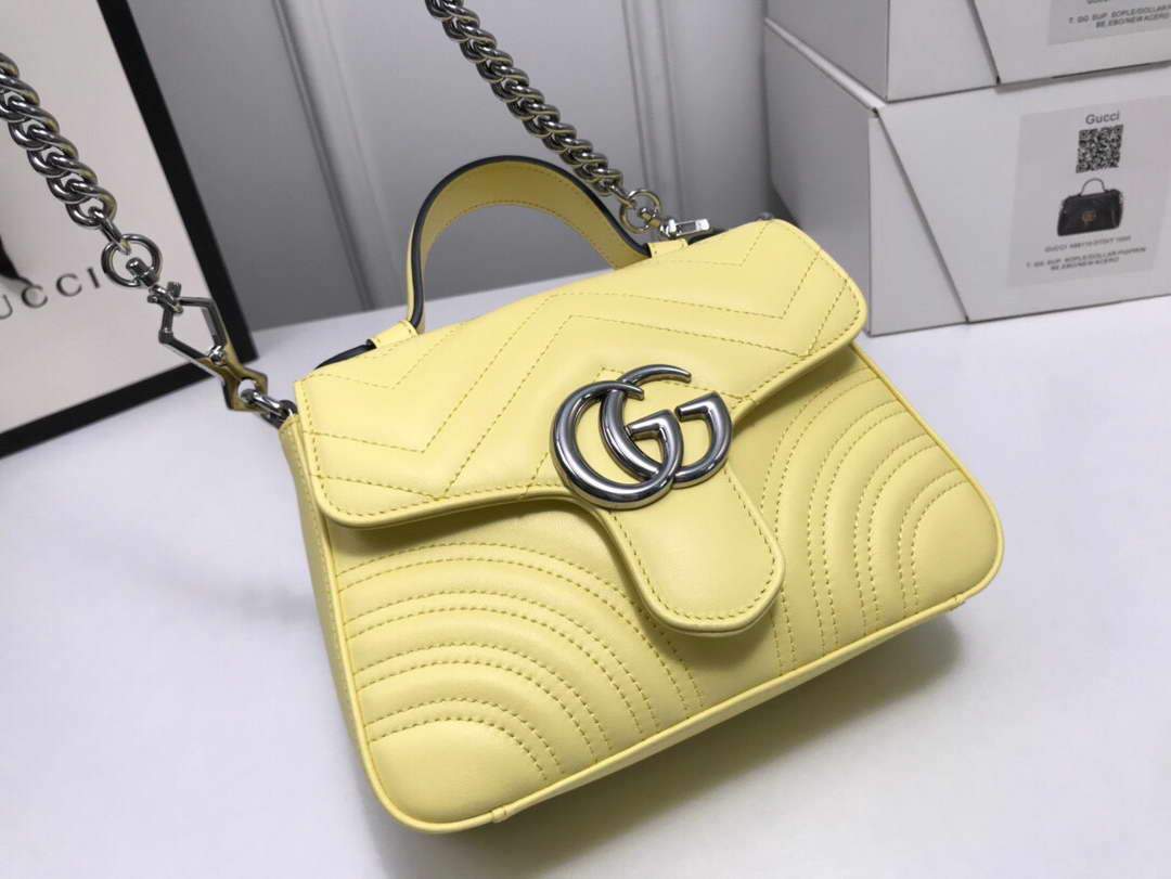 Gucci a€?47260 GG Marmont Mini Top Handle Bag Yellow - luxibagsmall