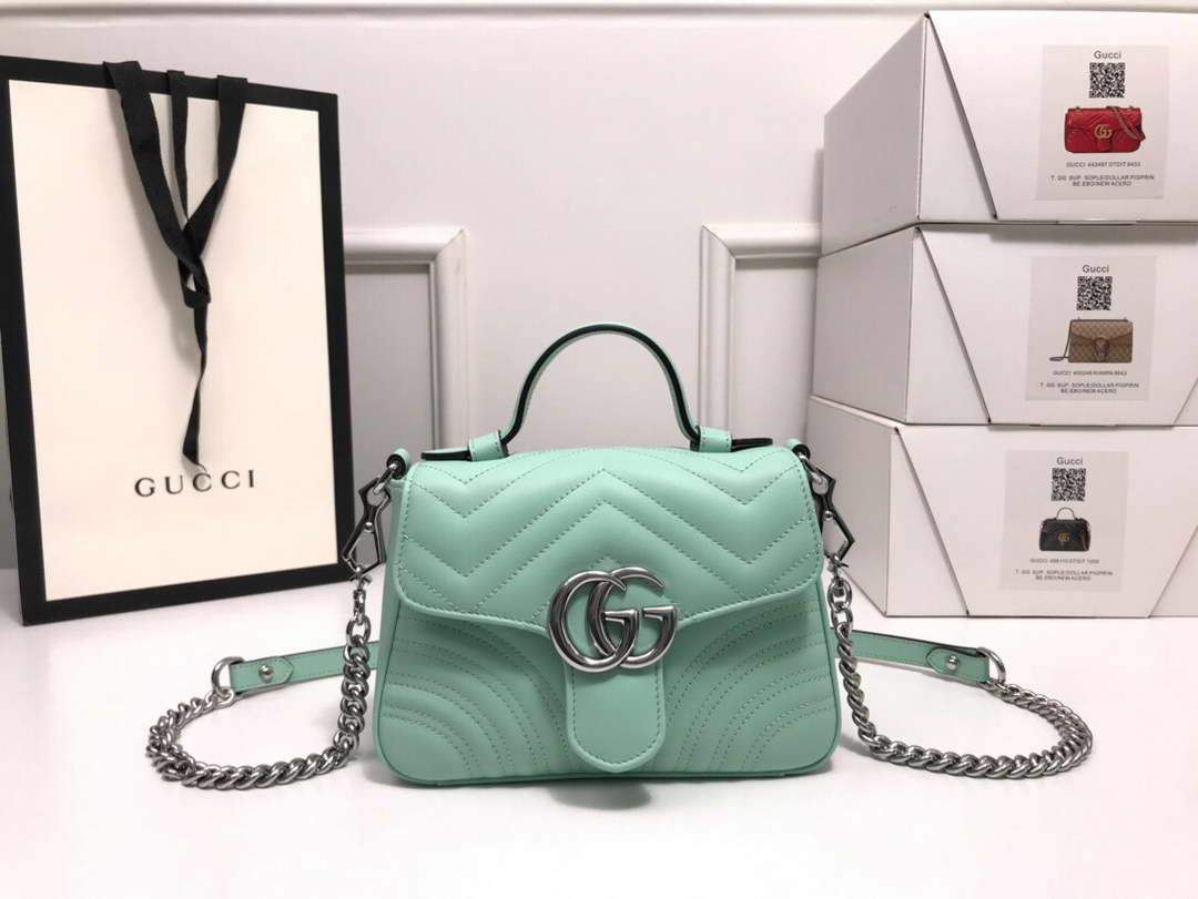 Gucci a€?47260 GG Marmont Mini Top Handle Bag Green - luxibagsmall