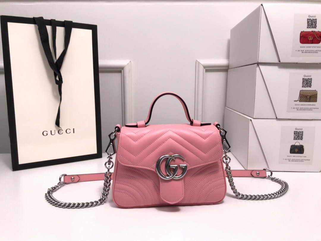 Gucci a€?47260 GG Marmont Mini Top Handle Bag Pink - luxibagsmall